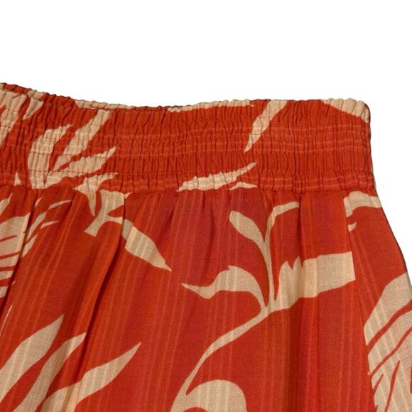 Loft Floral Smocked Midi Skirt Womens Size SP Soft Orange Lined Flowy Breezy - Picture 3 of 9